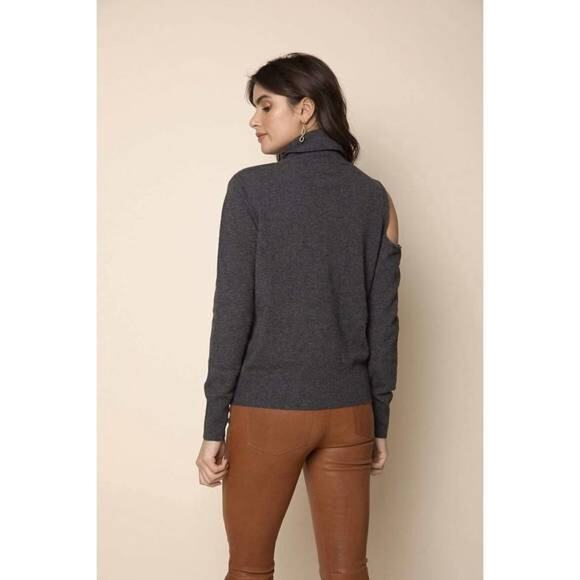 27 Miles Cashmere Sweater Sz S Malibu Devon Cold Shoulder Turtleneck Asymmetric - Picture 2 of 10